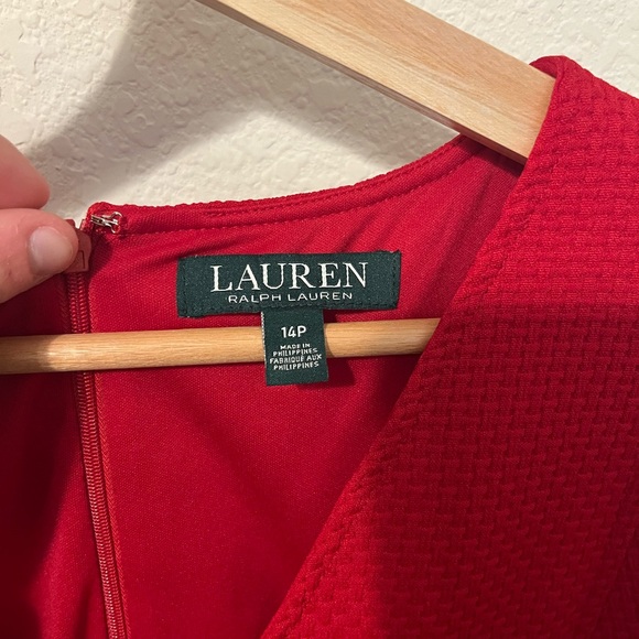 Lauren Ralph Lauren Red Dobby Fit & Flare Dress - Picture 9 of 10